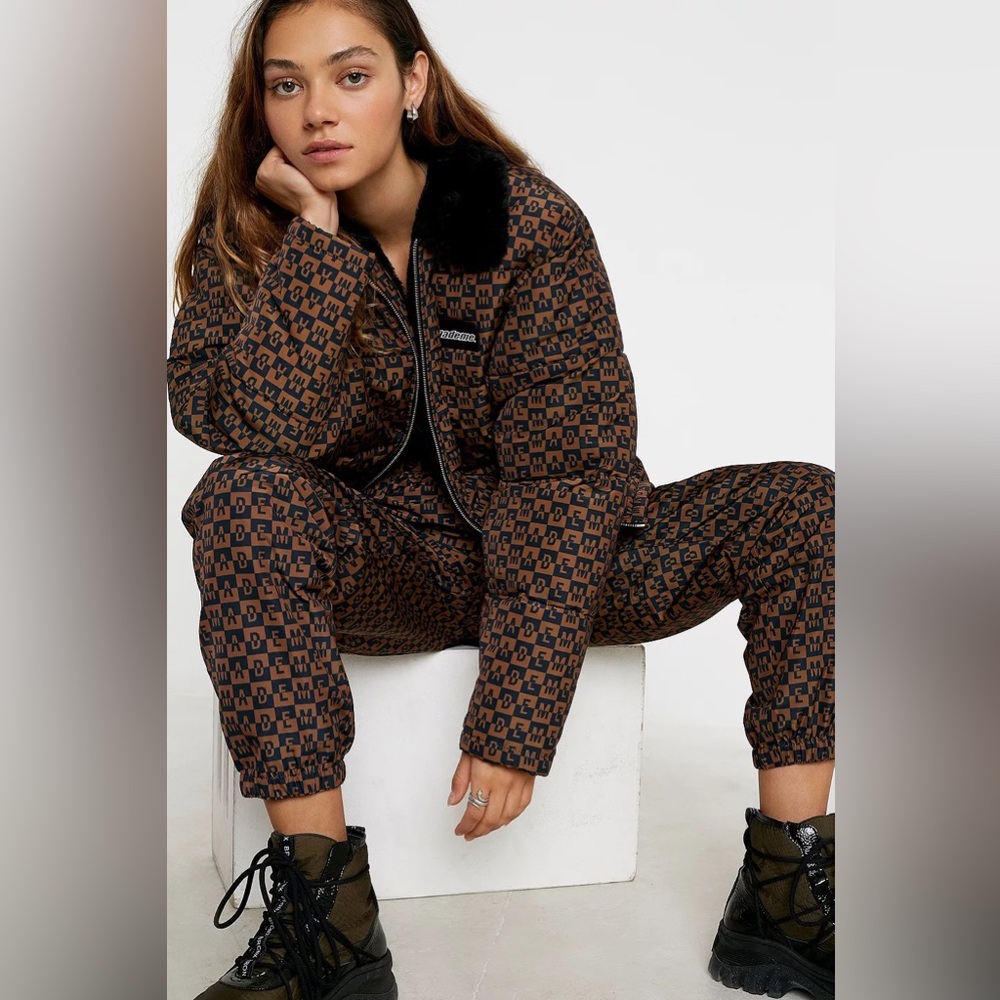 Mademe Brown Checkered Logo Puffer‎ Jacket
